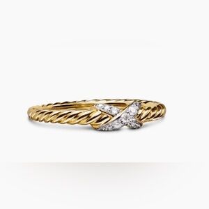 Cable Two-Tone X Ring with Pave Diamonds